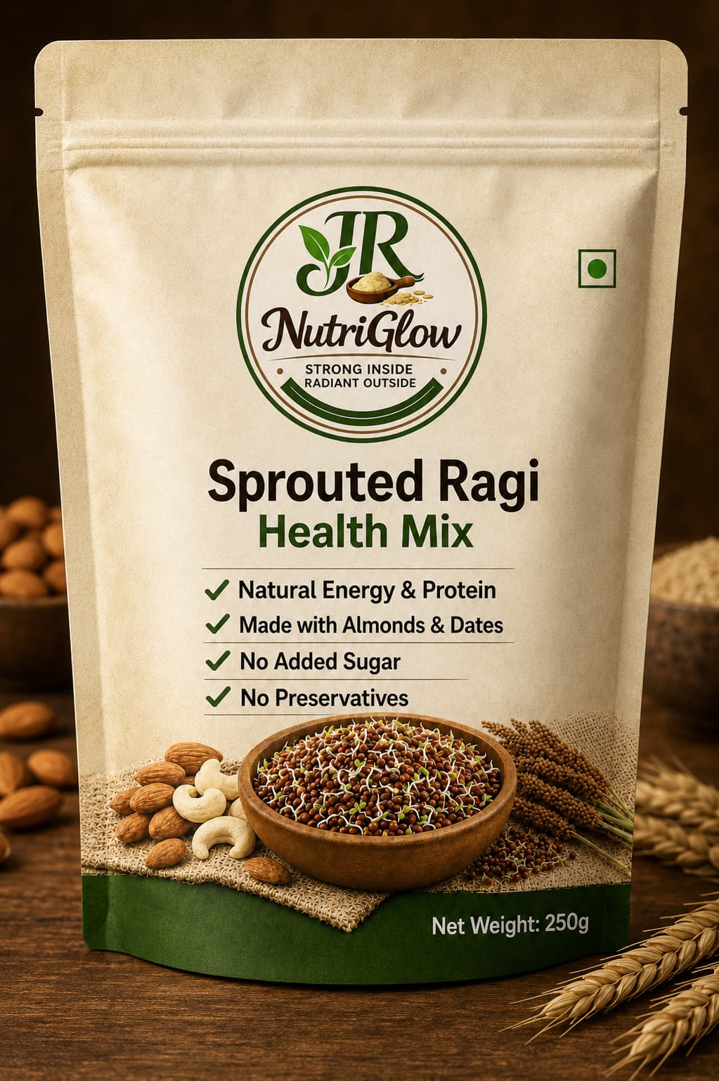 JR NutriGlow Sprouted Ragi Health Mix – Natural Ragi Health Mix and Healthy Breakfast Mix for Kids