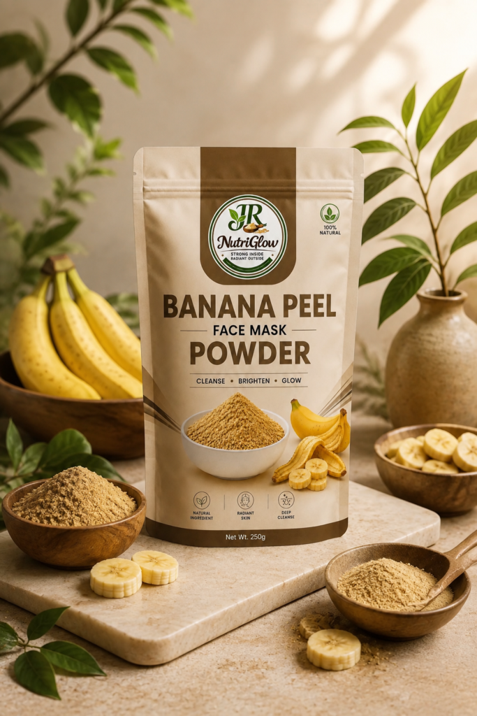 JR Nutriglow Banana Peel Face Mask Powder with banana and natural ingredients for natural skin care.