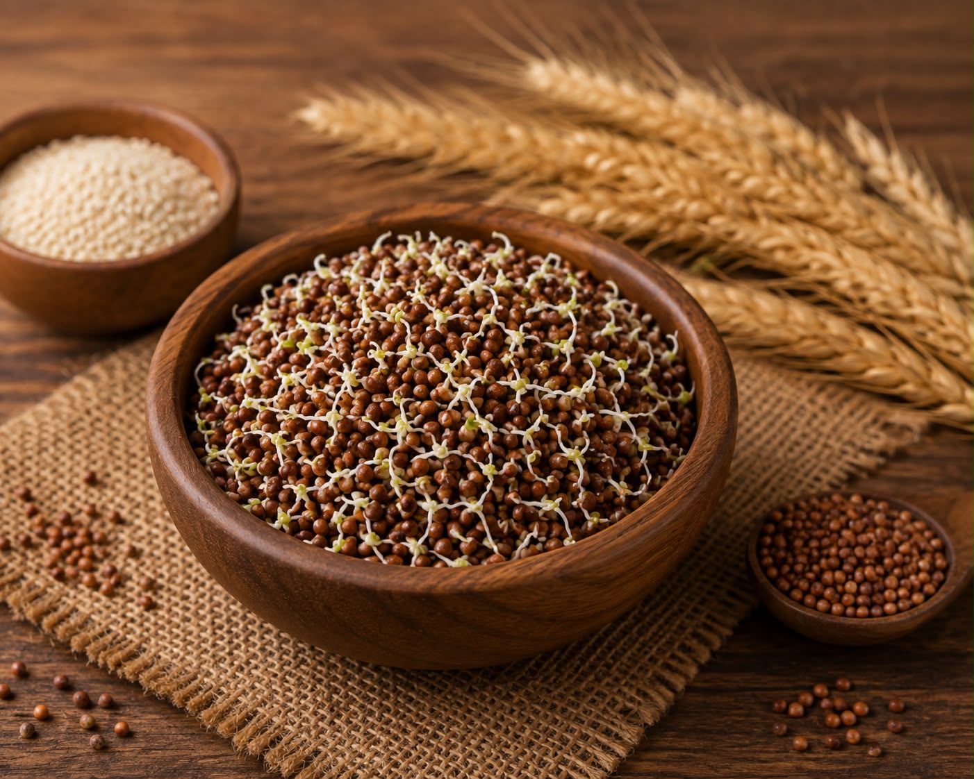 JR NutriGlow Sprouted Ragi Health Mix with a bowl of sprouted ragi and natural ingredients