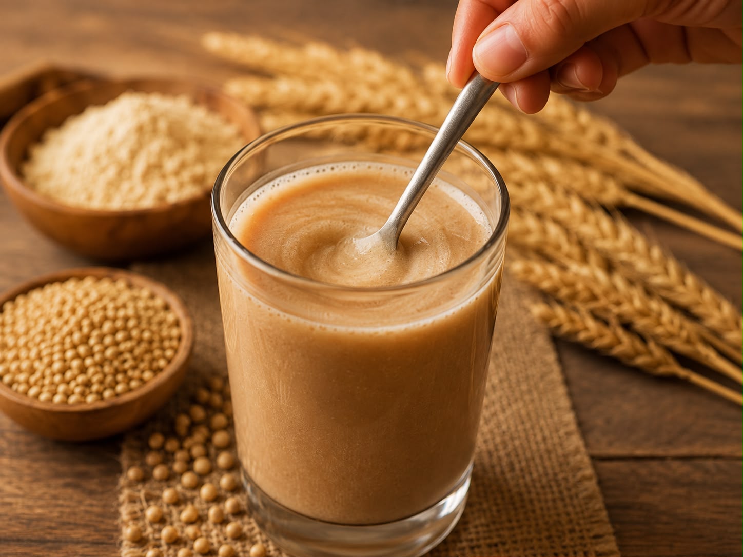 Ragi Nutrition Drink prepared with JR NutriGlow Sprouted Ragi Mix and served with natural ragi ingredients