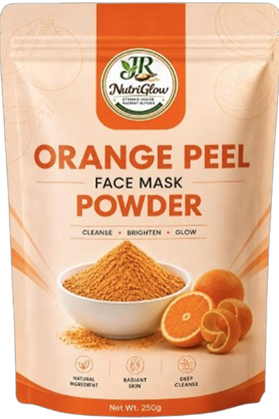 JR Nutriglow Orange Peel Face Mask Powder product packaging for natural skincare.